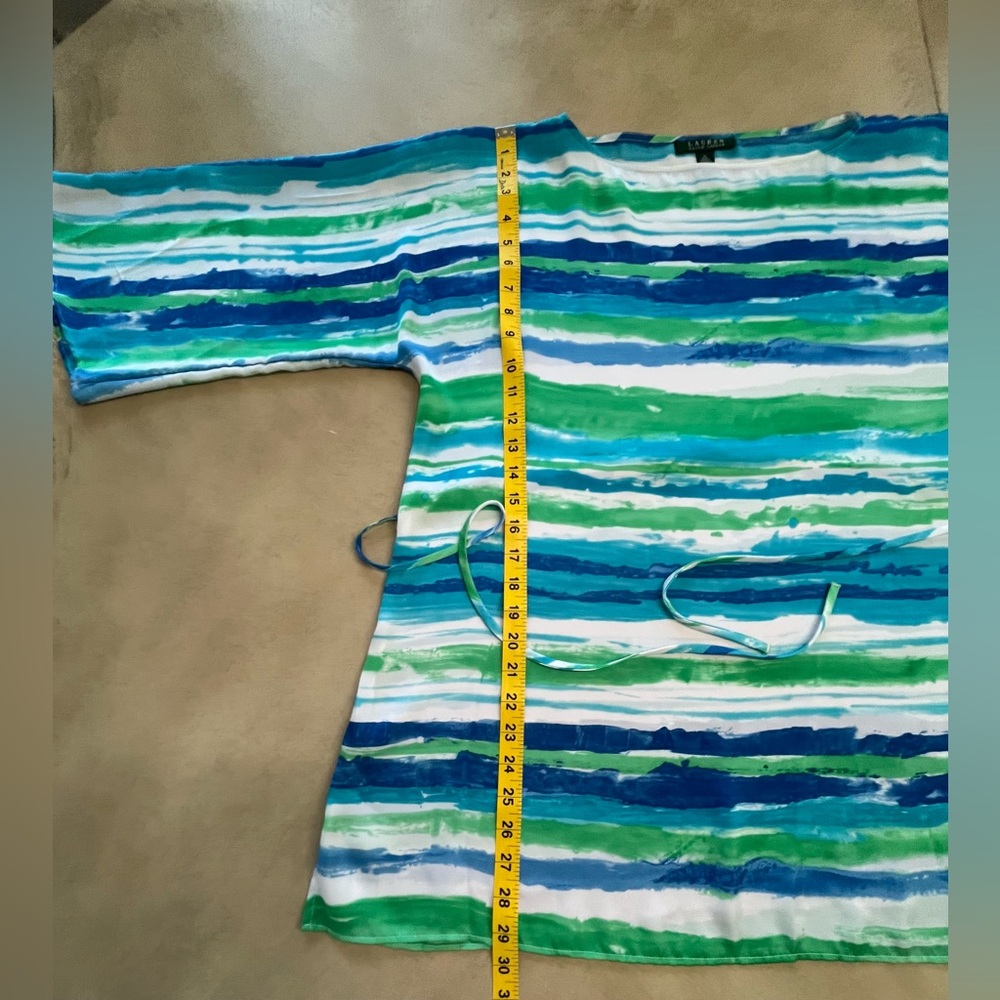 Lauren Ralph Lauren Blue & Green Watercolor Stripe Top Size XL - Picture 5 of 9